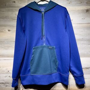 JAANUU 1/2 Zip Hoodie Scrub Womens Small Oversized Teal & Blue Colorblock Pocket